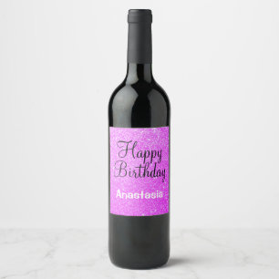 Rótulo De Garrafa De Cerveja Glam Happy Birthday Roxple Glitter Nome do Sparkle