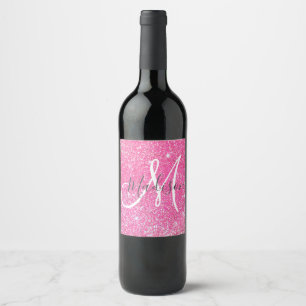 Rótulo De Garrafa De Cerveja Glamour Feminino Brilho Rosa Quente Monograma Nome