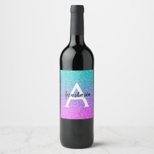 Rótulo De Garrafa De Cerveja Glamour Roxo Água Brilho Gradiente Monograma