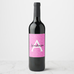 Rótulo De Garrafa De Cerveja Glitter Rosa Quente Brilhante Brilha Nome do Monog