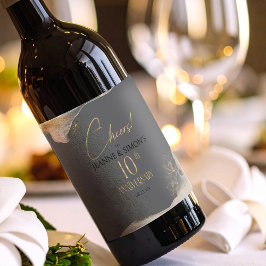 Rótulo De Garrafa De Cerveja Gold Line Floral 10th Anniversary Cheers ID1169