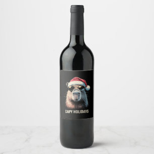 Rótulo De Garrafa De Cerveja Gorro Divertido de Natal Capivara Férias de Natal 