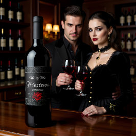 Rótulo De Garrafa De Cerveja Gothic Black Damask Rose Wedding