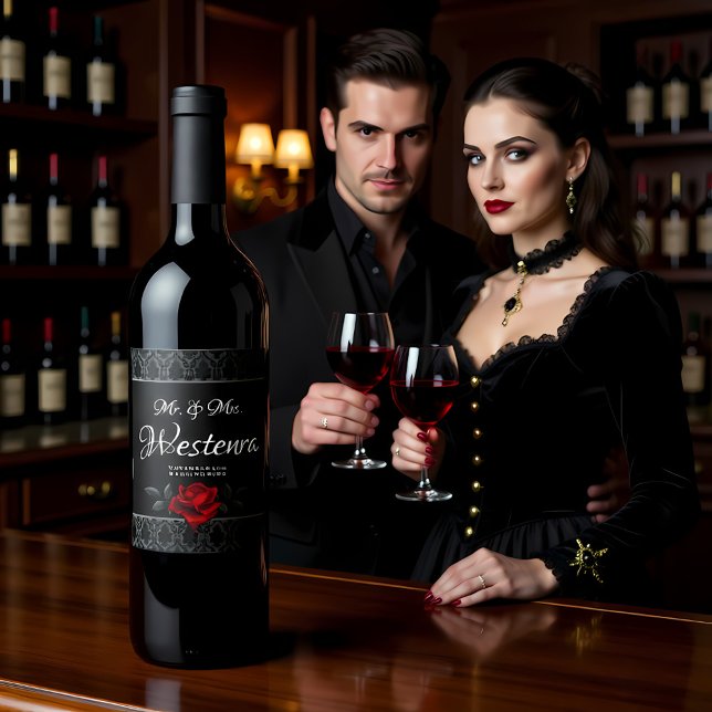 Rótulo De Garrafa De Cerveja Gothic Black Damask Rose Wedding (Criador carregado)