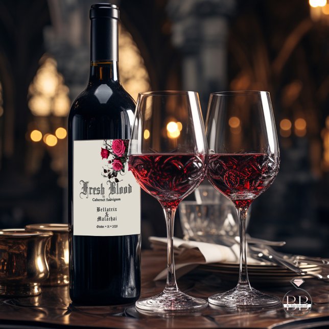 Rótulo De Garrafa De Cerveja Gótico Casamento de Vinhos Rosas (Criador carregado)