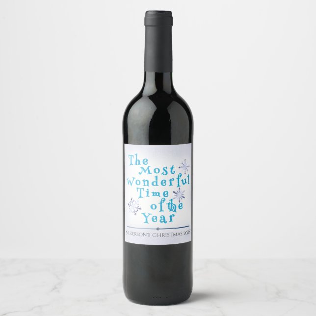 Rótulo De Garrafa De Cerveja Gradiente de Brilho Azul de Inverno com Flocos de  (Frente)