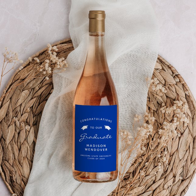 Rótulo De Garrafa De Cerveja Graduação do Boné de Script Branco Azul 2024 (Criador carregado)