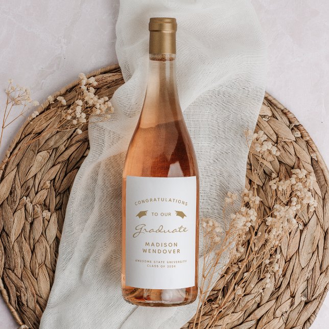 Rótulo De Garrafa De Cerveja Graduação do Boné de Script Dourado Branco 2024 (Criador carregado)