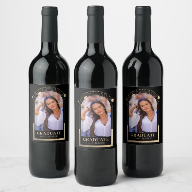 Rótulo De Garrafa De Cerveja Graduação Estrelas Douradas da Lua Negra Formando  (Garrafas)