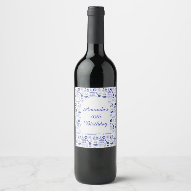 Rótulo De Garrafa De Cerveja Grécia Azul e Branco (Frente)