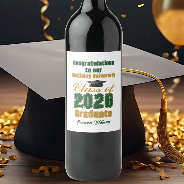 Rótulo De Garrafa De Cerveja Green Gold Class of 2026 Custom Graduation Party (Criador carregado)