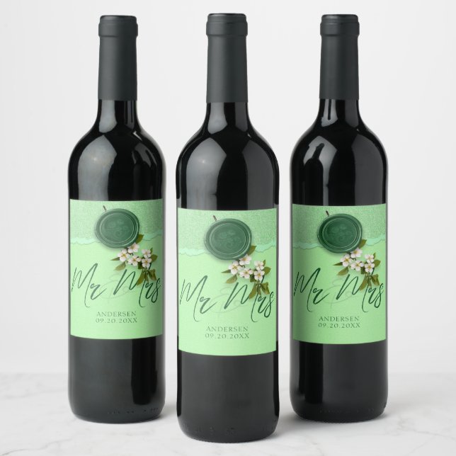 Rótulo De Garrafa De Cerveja Green Seal Wedding Wine Label (Garrafas)