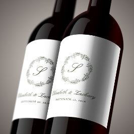 Rótulo De Garrafa De Cerveja Grinalda de folhagem verde oliva com monograma