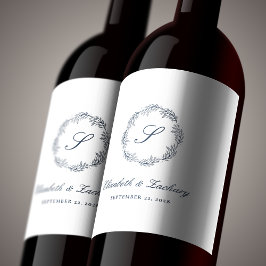 Rótulo De Garrafa De Cerveja Grinalda de Folhas Azul Índigo Monograma
