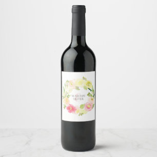 Rótulo De Garrafa De Cerveja Grinalda floral   da aguarela cor-de-rosa e