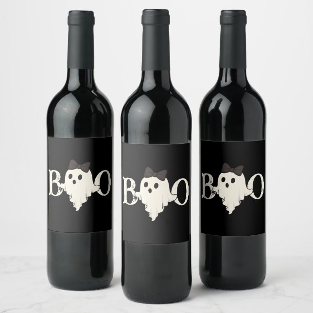 Rótulo De Garrafa De Cerveja Halloween bonito - Fantasma "Boo" com Arco - (Garrafas)