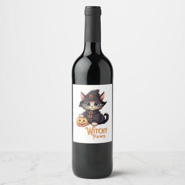 Rótulo De Garrafa De Cerveja Halloween Cat Witchy Paws (Frente)