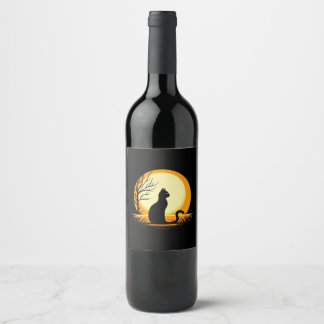 Rótulo De Garrafa De Cerveja Halloween de gato preto minimalista