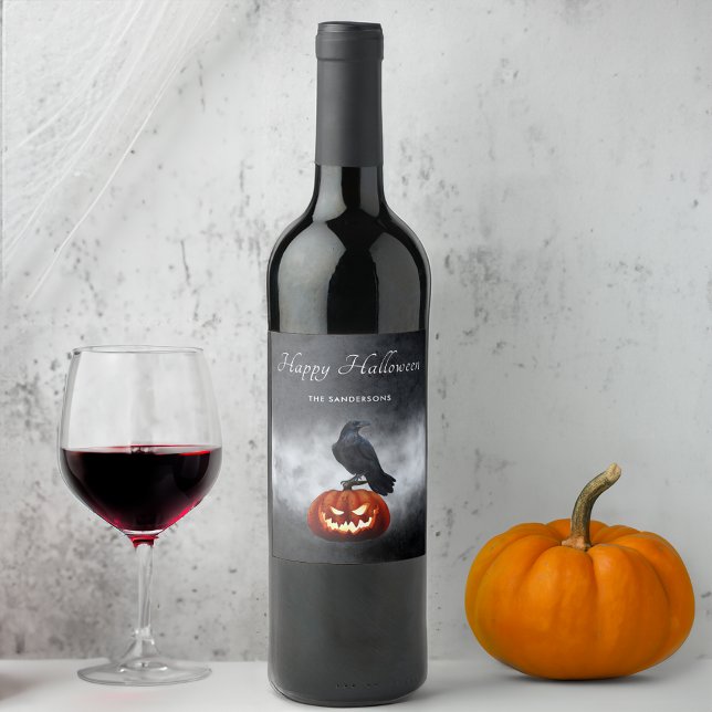 Rótulo De Garrafa De Cerveja Halloween Mau Pumpkin e Raven Personalizados (Criador carregado)