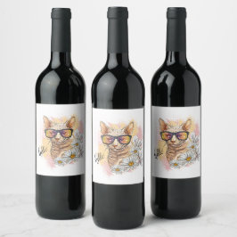 Rótulo De Garrafa De Cerveja Hand drawing Sphynx cat with flowers Square Sticke