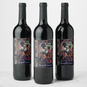 Rótulo De Garrafa De Cerveja Happy Halloween Wine Gift , Noiva de Frankenstein