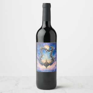 Rótulo De Garrafa De Cerveja Harpa Celestial ao Luar – Arte de Fantasia Cósmica