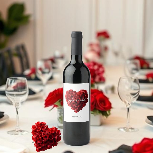 Rótulo De Garrafa De Cerveja Heart Shaped Red Roses-Wedding- (Heart Shaped Red Roses-Wedding- Wine Label)