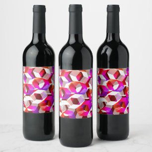 Rótulo De Garrafa De Cerveja Hexágonos brancos, vermelhos a rosa sobre fundo v