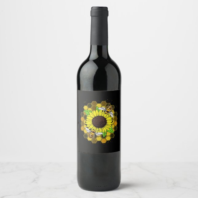 Rótulo De Garrafa De Cerveja Hippie Sunflower Bees (Frente)