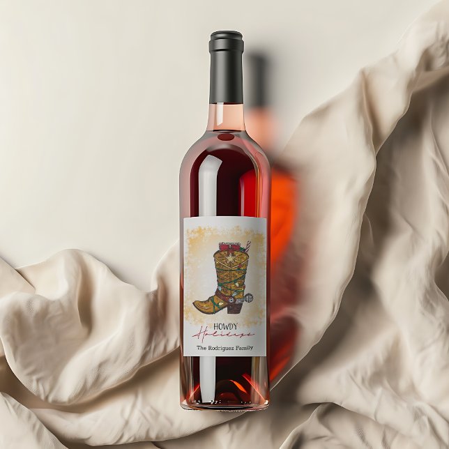 Rótulo De Garrafa De Cerveja Holidays, Natal, Luzes de Natal, Boot do Cowboy (Criador carregado)