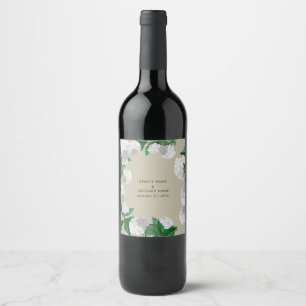 Rótulo De Garrafa De Cerveja Hortênsia Branca Flora Verde Moderno Casamento