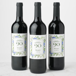 Rótulo De Garrafa De Cerveja Hortênsias Azuis para 90º Aniversário