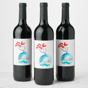 Rótulo De Garrafa De Cerveja Ikebana aquarela vase azul