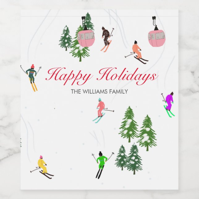 Rótulo De Garrafa De Cerveja Ilustração Personalizada de Feriados de Esqui (Rótulo Único)