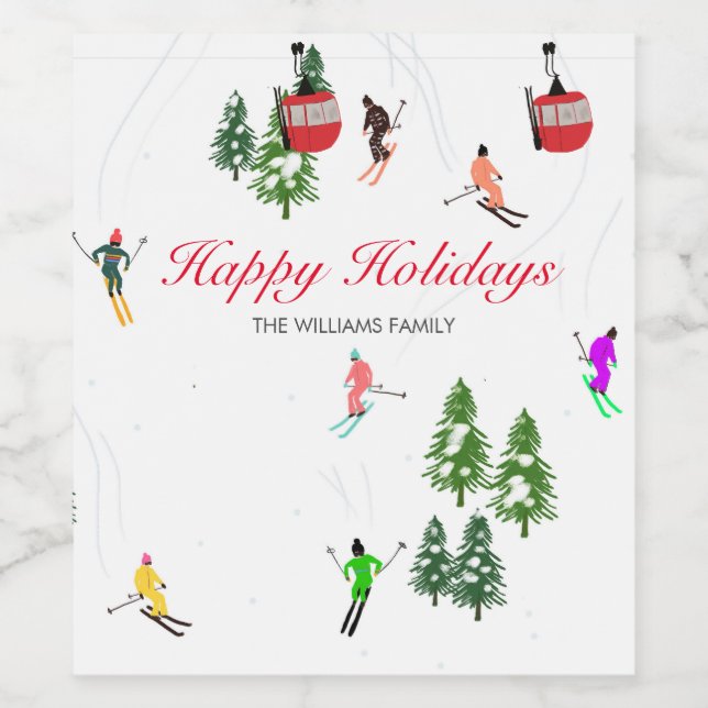 Rótulo De Garrafa De Cerveja Ilustração Personalizada de Feriados de Esqui Red  (Rótulo Único)