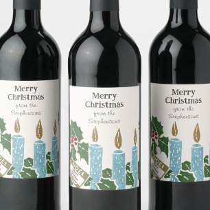 Rótulo De Garrafa De Cerveja Impressão de Natal Vintage em Linóleo Velas Azuis