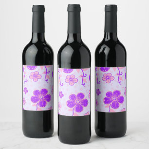 Rótulo De Garrafa De Cerveja Impressão Floral bonito Roxo e Rosa na Lavanda