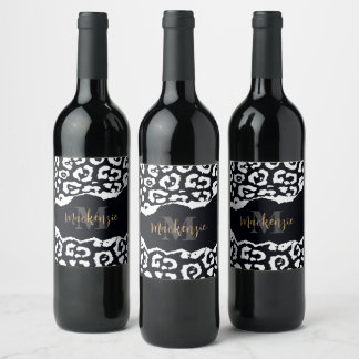 Rótulo De Garrafa De Cerveja Impressão Leopardo Preto e Branco
