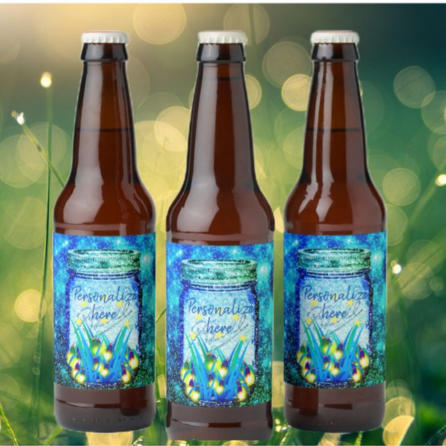 Rótulo De Garrafa De Cerveja Inseto de relâmpago Mason azul brilhante (Criador carregado)