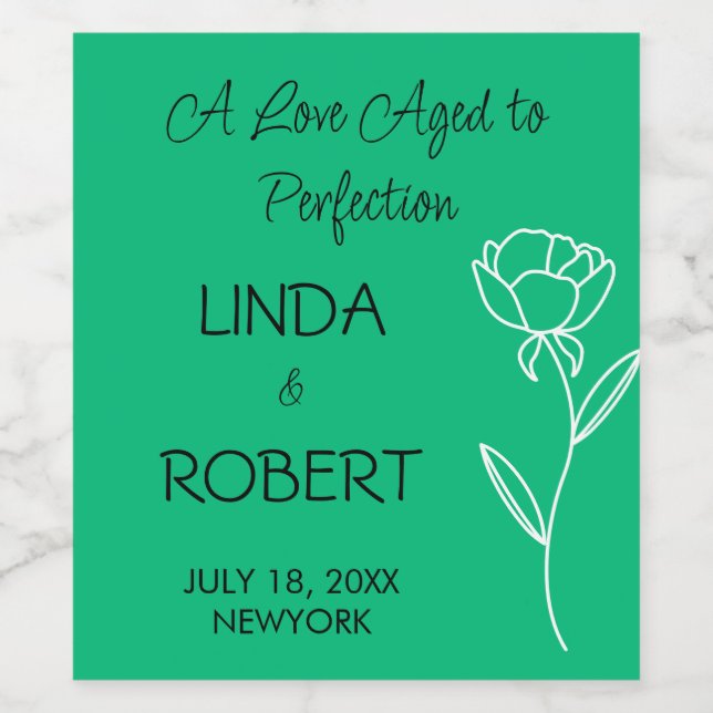 Rótulo De Garrafa De Cerveja Jade Green Elegante Vinho de Casamento (Rótulo Único)