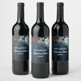 Rótulo De Garrafa De Cerveja Jantar de Rehearsal Floral Branco de Madeira Azul