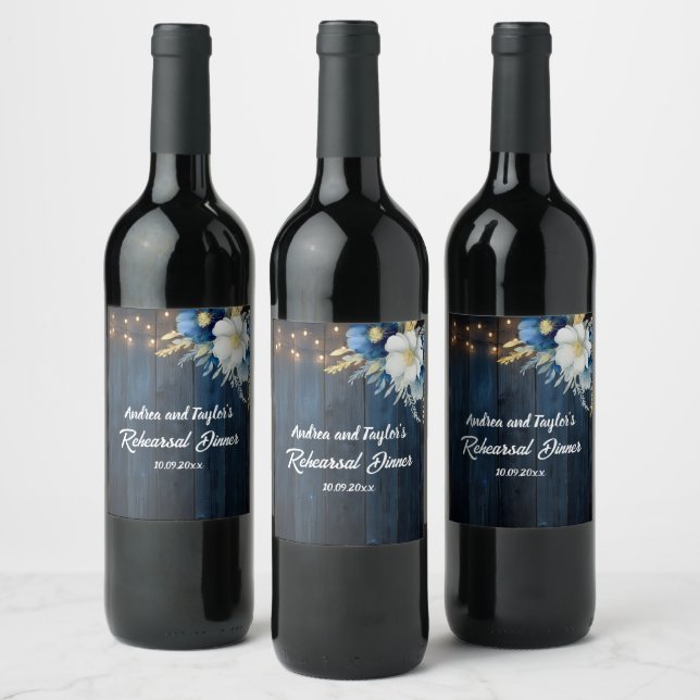 Rótulo De Garrafa De Cerveja Jantar de Rehearsal Floral Branco de Madeira Azul  (Garrafas)