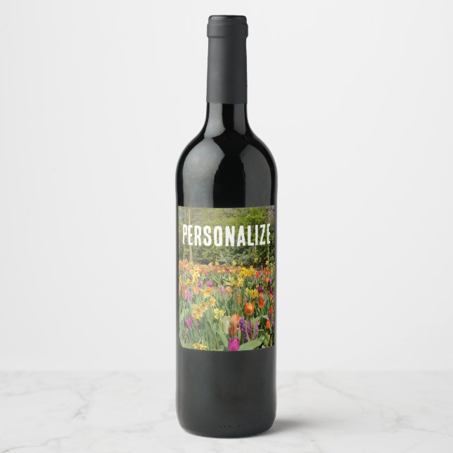 Rótulo De Garrafa De Cerveja Jardim de Flores de Tulipa Vibrante Personalizado (Frente)