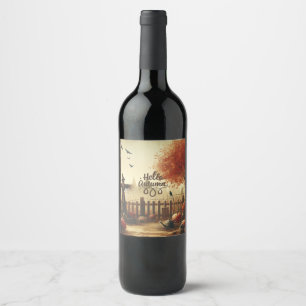 Rótulo De Garrafa De Cerveja Jardim do outono e espantalho