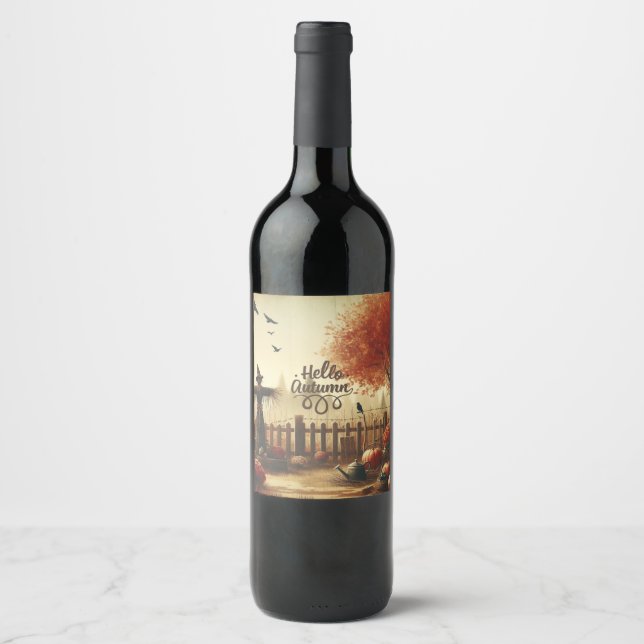 Rótulo De Garrafa De Cerveja Jardim do outono e espantalho (Frente)