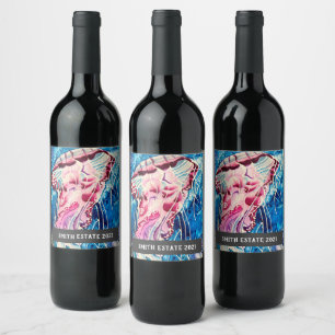 Rótulo De Garrafa De Cerveja Jellyfish, aquarela colorida, arte do oceano