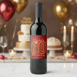 Rótulo De Garrafa De Cerveja Joias Douradas Vermelhas Elegante Aniversário de 6