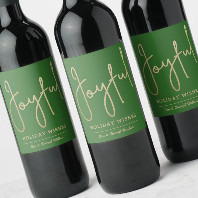 Rótulo De Garrafa De Cerveja JOYFUL Holiday Deseja Dourado Faux Foil Green (Criador carregado)