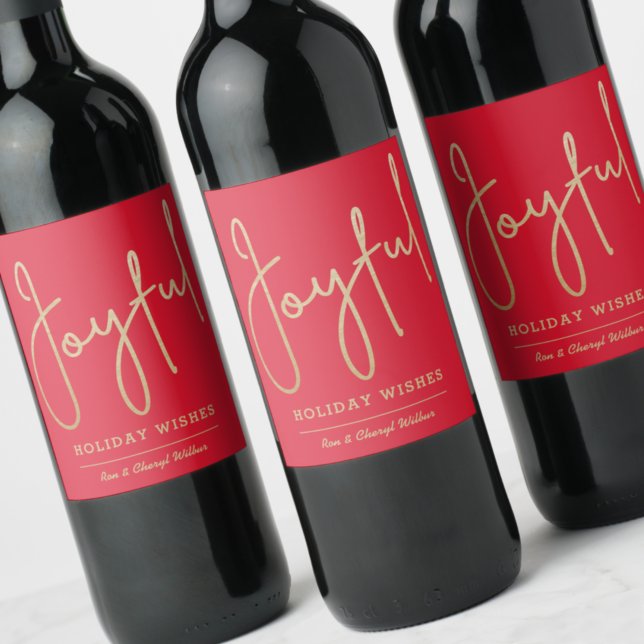 Rótulo De Garrafa De Cerveja JOYFUL Holiday Deseja Dourado Faux Foil Red (Criador carregado)