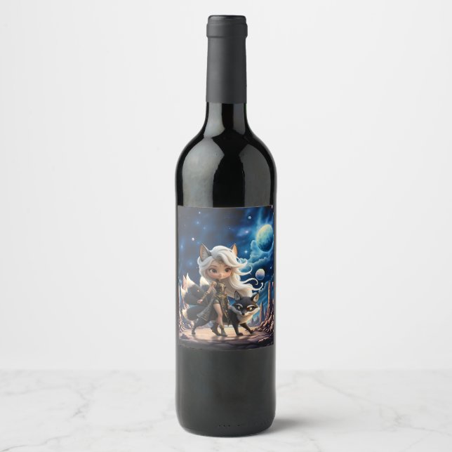Rótulo De Garrafa De Cerveja Kitsune Celestial – Guardiã das Quatro Caudas.  (Frente)